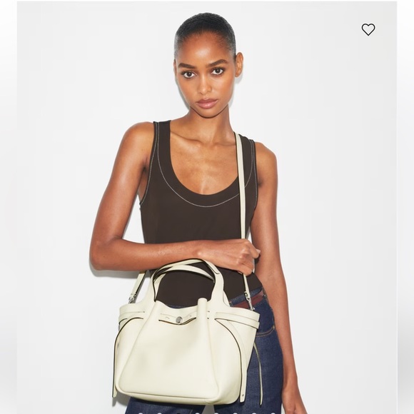 TORY BURCH Small Romy Tote Light Cream Leather Bag Handbag Silver Accents - Picture 16 of 16